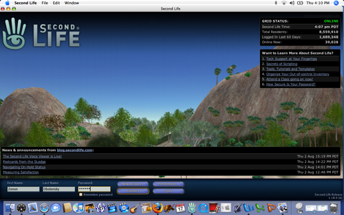 Login Screen for Second Life